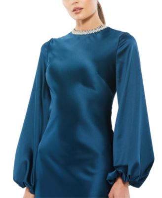 Women's Ieena Satin Long Blouson Sleeve Evening Gown