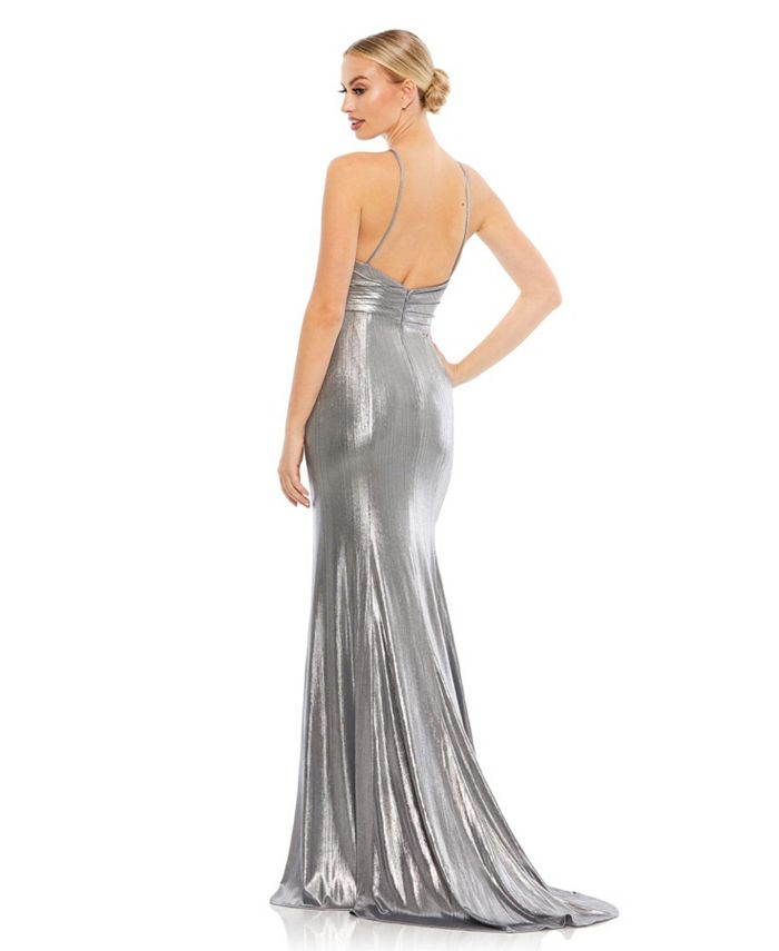 Mac Duggal Women's Ieena Metallic Faux Wrap Spaghetti Strap Gown - Macy's