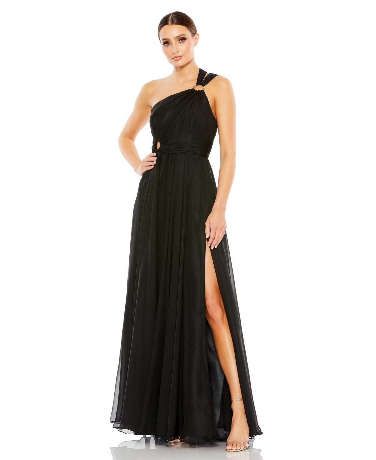 Mac Duggal One-shoulder Jersey A-line Gown In Black