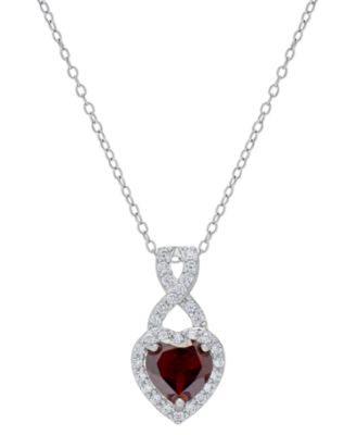 Macy's - Garnet (1-1/3 ct. t.w.) & Lab-Grown White Sapphire (1/3 ct. t.w.) Heart Halo 18" Pendant Necklace in Sterling Silver