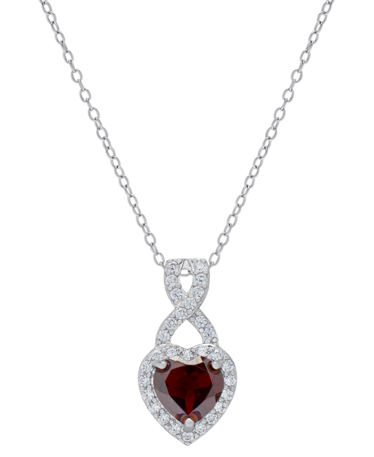 Macy's Garnet (1-1/3 Ct. T.w.) & Lab-grown White Sapphire (1/3 Ct. T.w.) Heart Halo 18" Pendant Necklace In