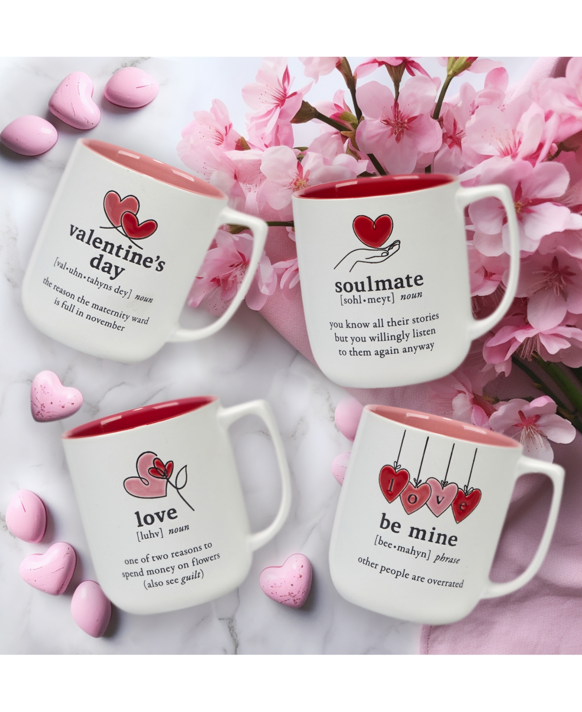 Certified International Valentine's Day Mugs, Set Of 4 In Pink