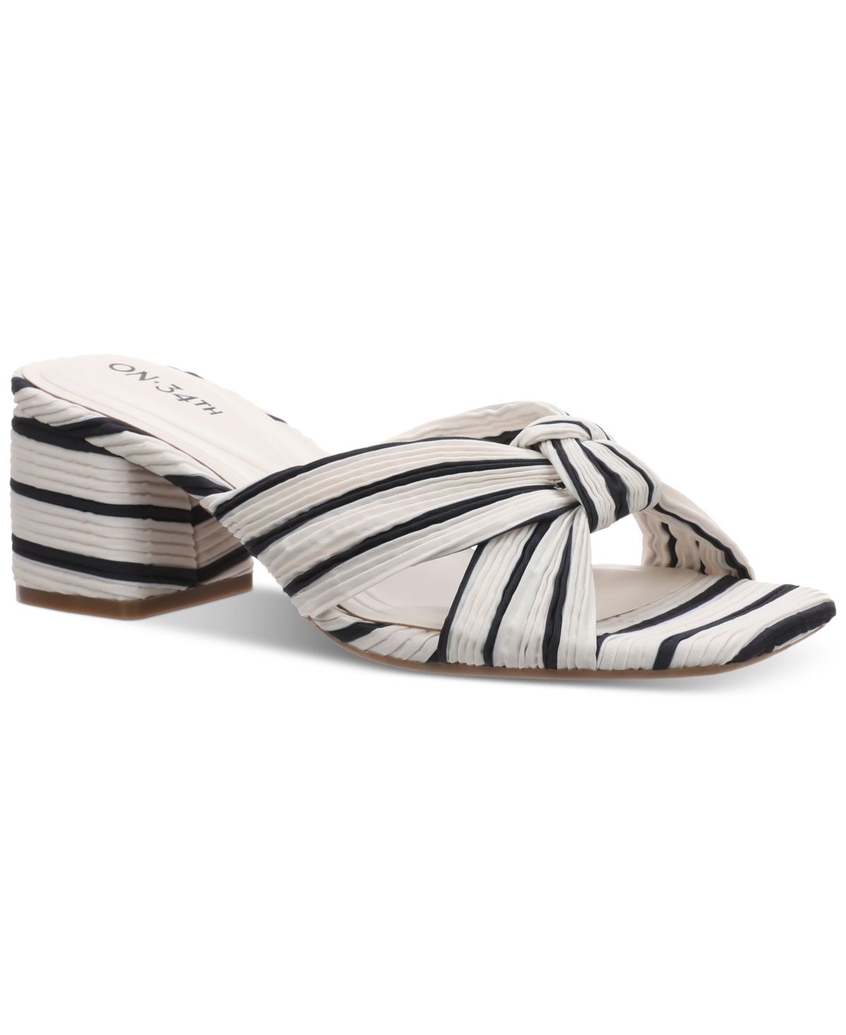 Women's Gaiaa Bow Block-Heel Dress Sandals, Created for Macy's - Navy Stripe Fabric