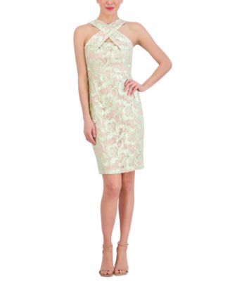 Vince Camuto Women's Criss-Cross-Neck Embroidered-Lace Bodycon Dress ...