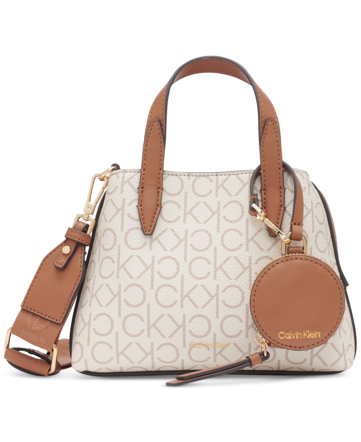 Calvin Klein Millie Signature Triple Compartment Crossbody With Zippered Coin Pouch In Vanilla Khaki,caramel