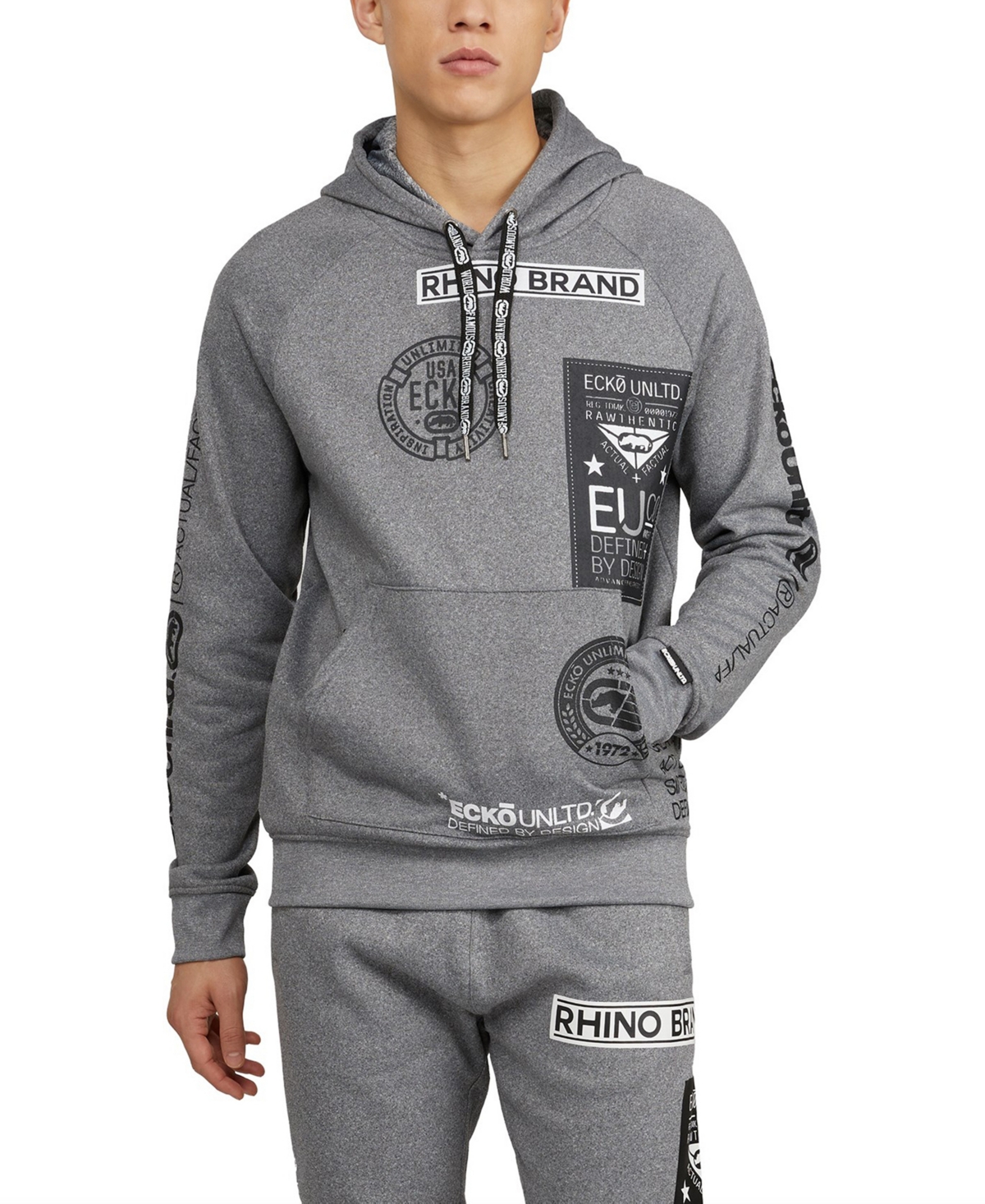 Ecko Unltd Men's All Patched Up Pullover Hoodie In Gray Marled