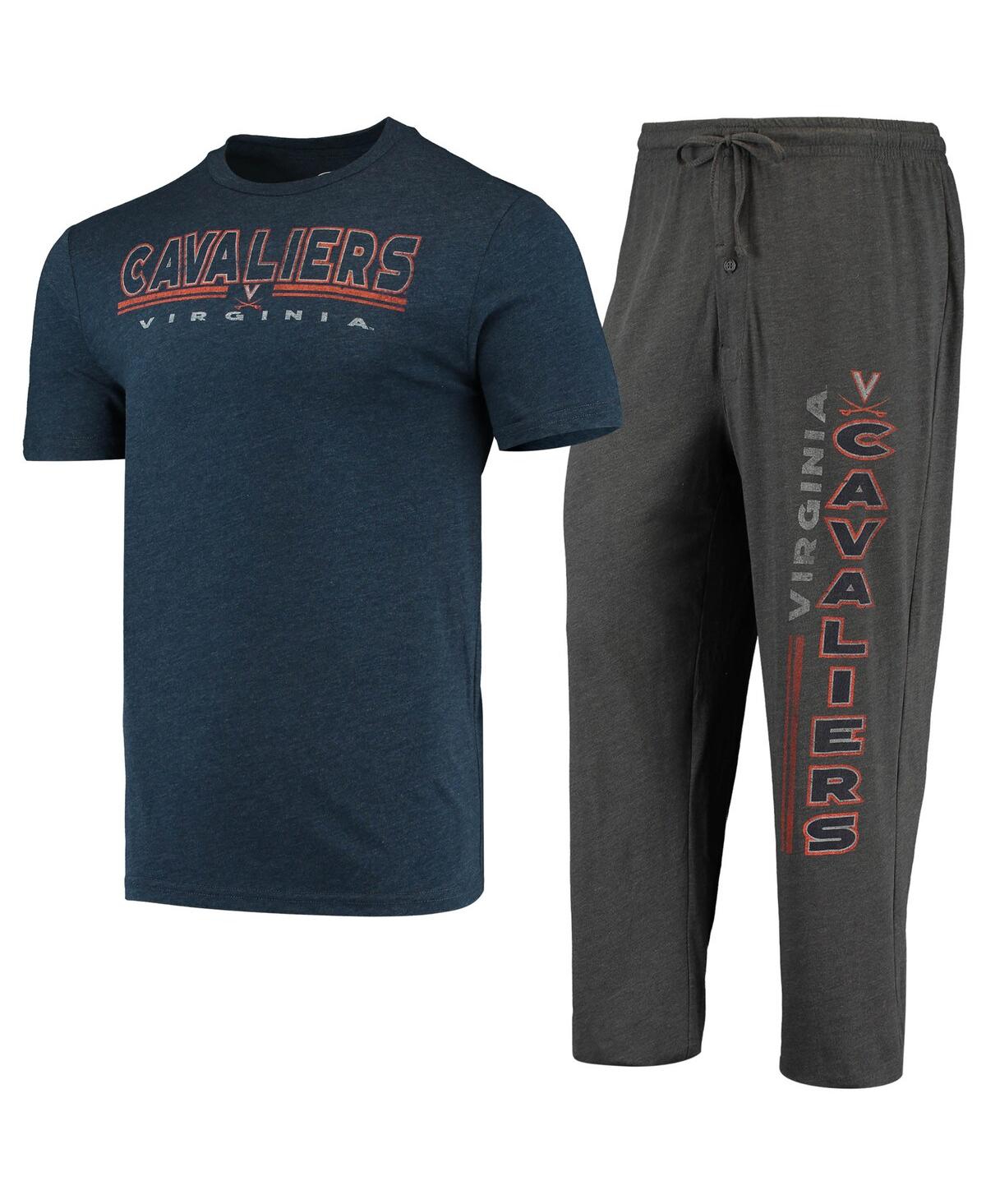 Concepts Sport Men's  Heathered Charcoal, Navy Distressed Virginia Cavaliers Meter T-shirt And Pants In Heather Charcoal,navy