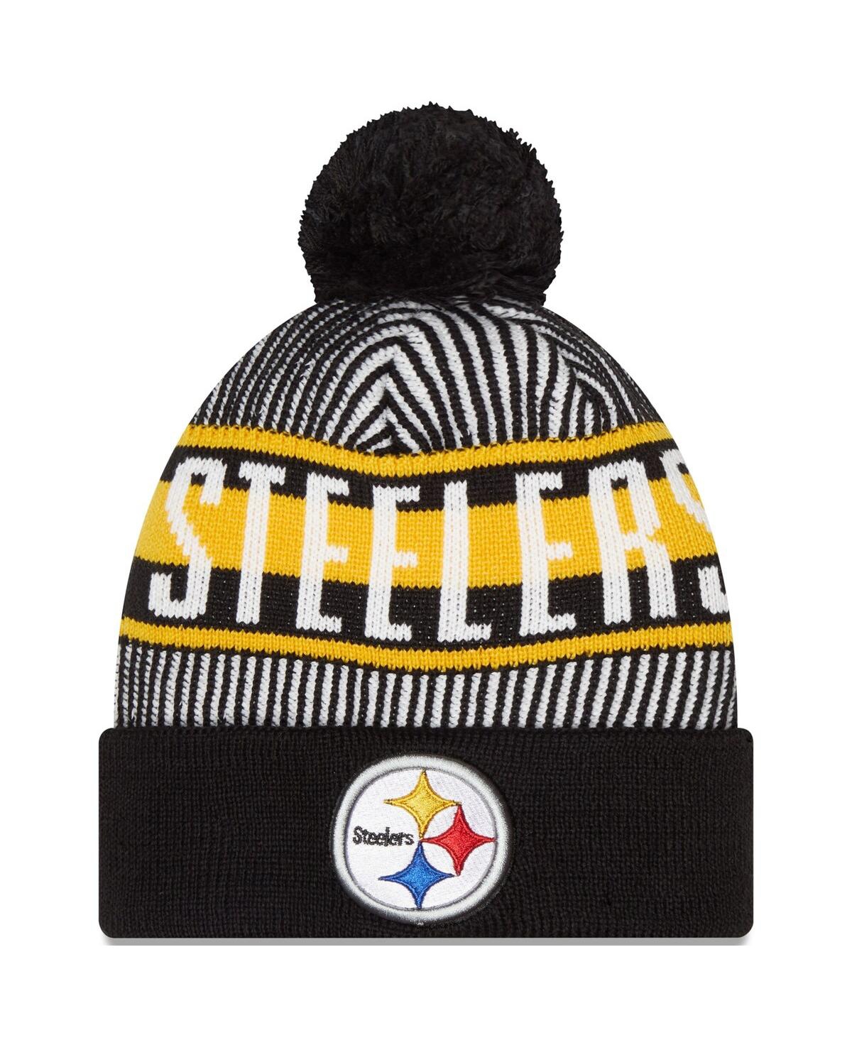 Shop New Era Youth Boys  Black Pittsburgh Steelers Striped Cuffed Knit Hat With Pom