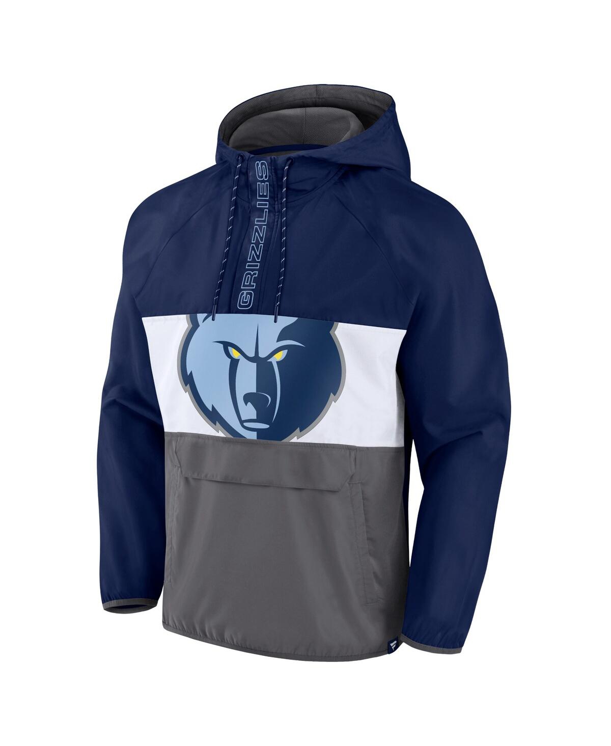 Fanatics Branded  Navy/gray Memphis Grizzlies Anorak Flagrant Foul Color-block Raglan Hoodie Half-zi In Navy,gray