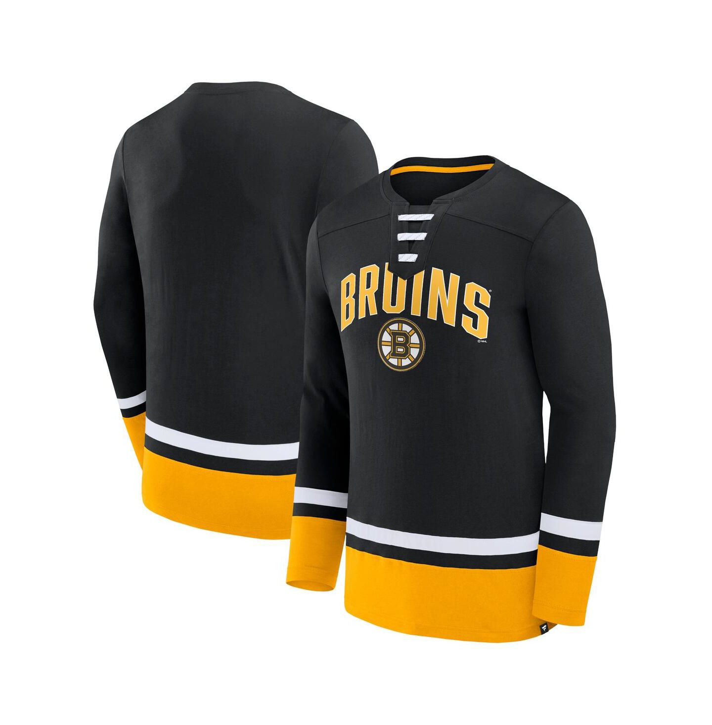 Мужская футболка Fanatics Black Boston Bruins Back Pass Lace-Up Long Sleeve — фото 1