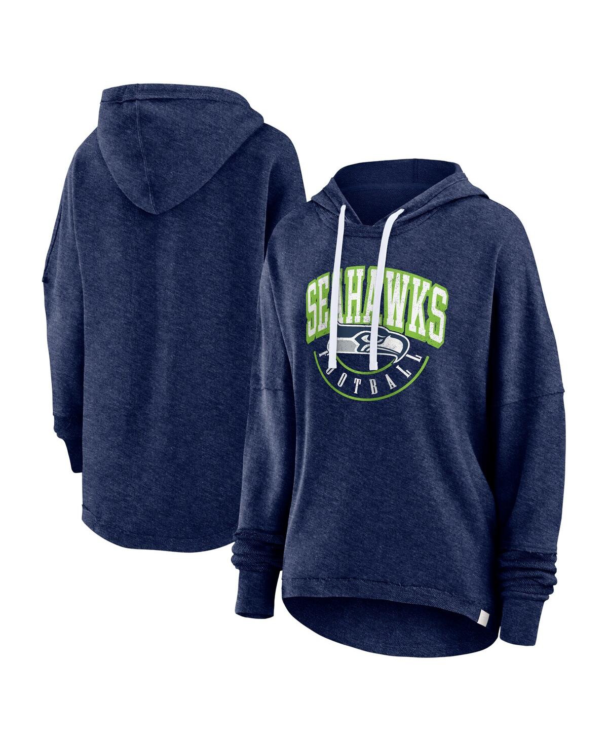 Shop Fanatics Women's  College Navy Distressed Seattle Seahawks Lounge Helmet Arch Pullover Hoodie