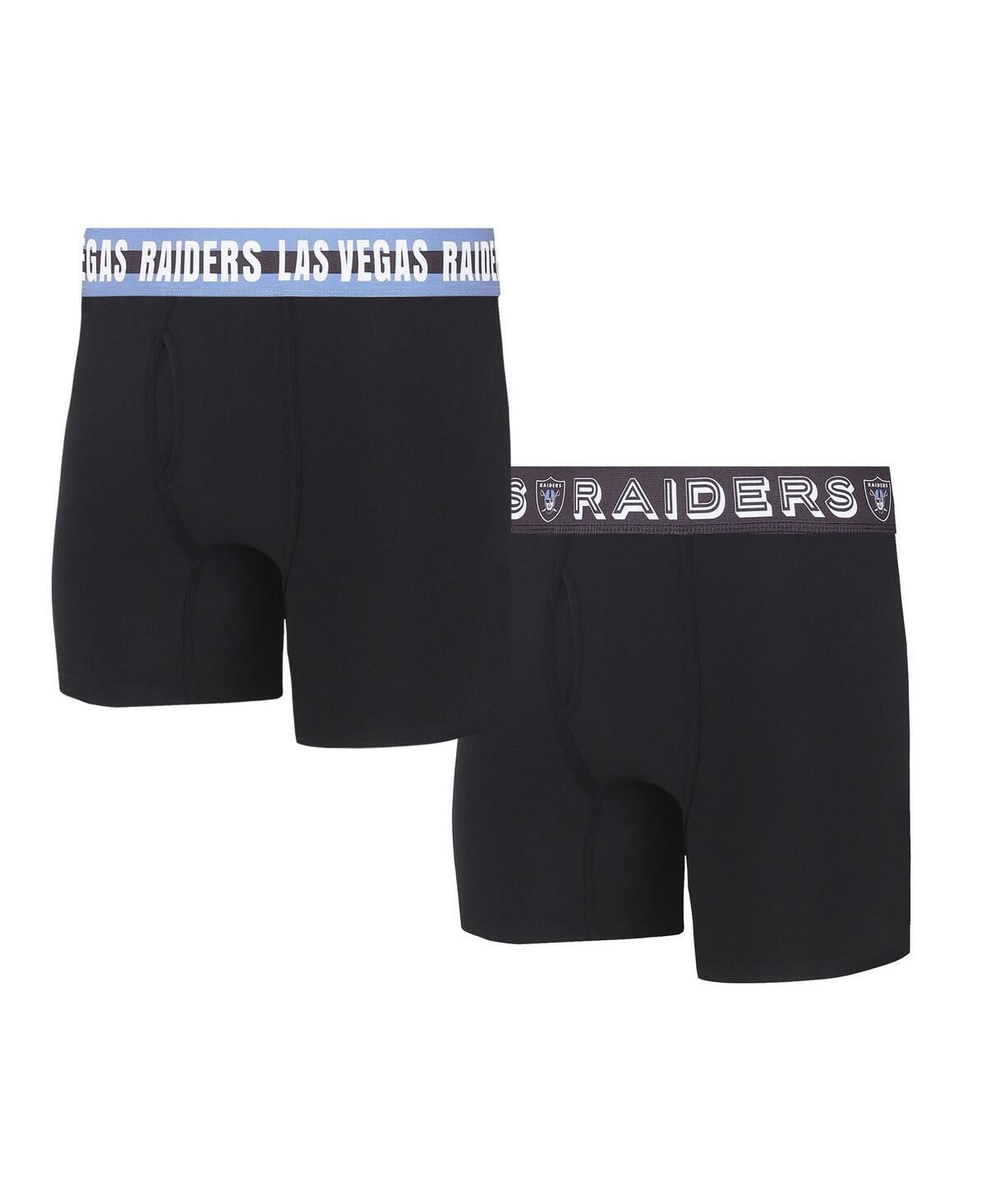 Shop Concepts Sport Men's  Las Vegas Raiders Gauge Knit Boxer Brief Two-pack In Black