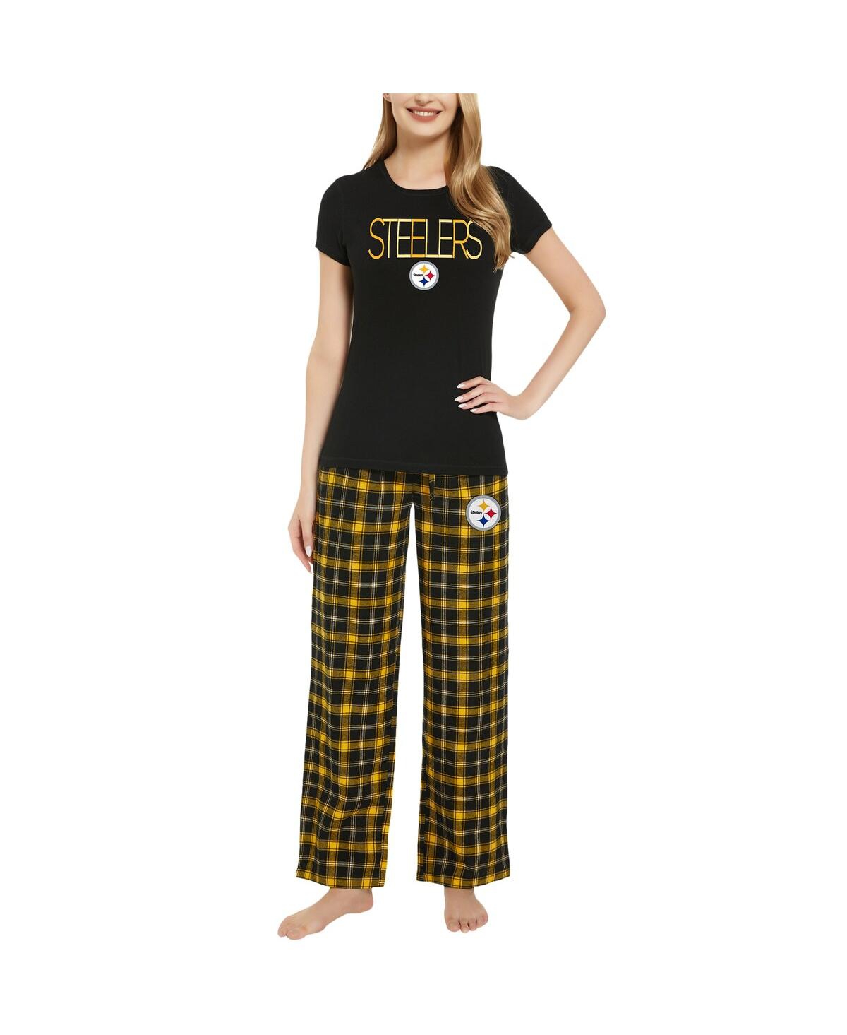 Shop Concepts Sport Women's  Black, Gold Pittsburgh Steelers Arcticâ T-shirt And Flannel Pants Sleep Set In Black,gold