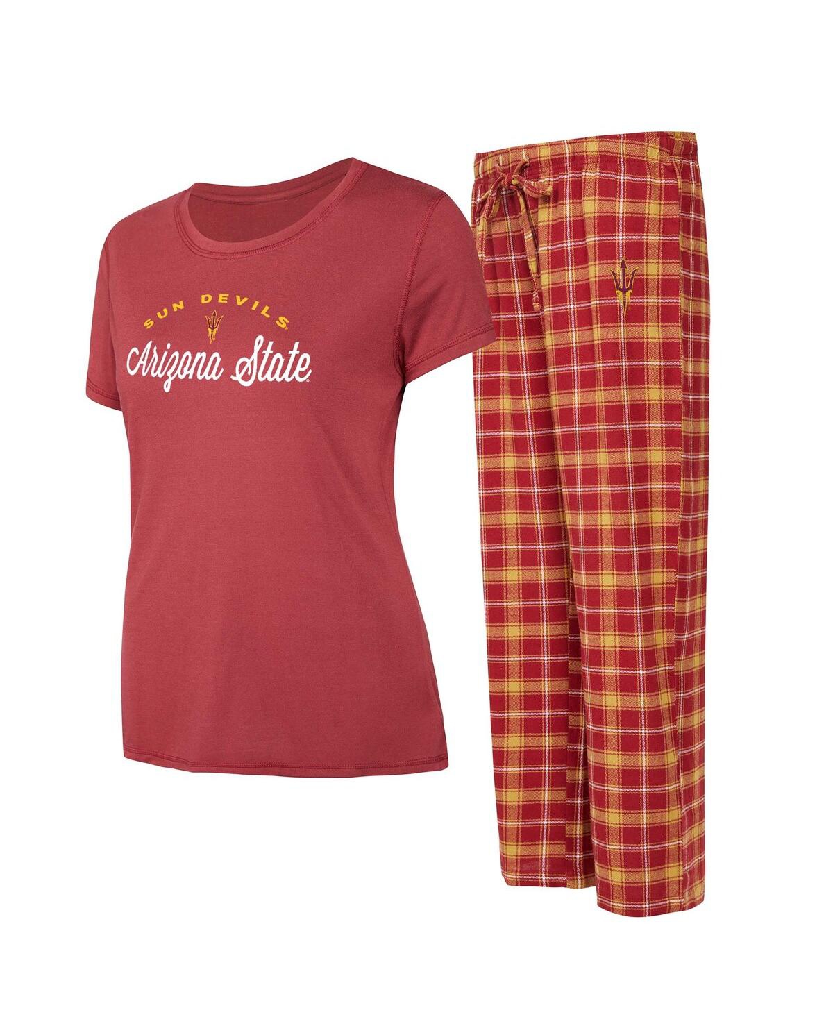 Shop Concepts Sport Women's  Maroon, Gold Arizona State Sun Devils Arctic T-shirt And Flannel Pants Sleep  In Maroon,gold