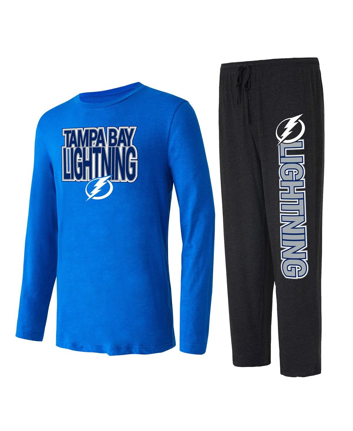 Shop Concepts Sport Men's  Black, Blue Tampa Bay Lightning Meter Long Sleeve T-shirt And Pants Sleep Set In Black,blue