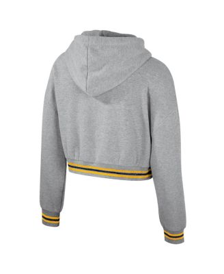 Women's Heather Gray Distressed West Virginia Mountaineers Cropped Shimmer Pullover Hoodie