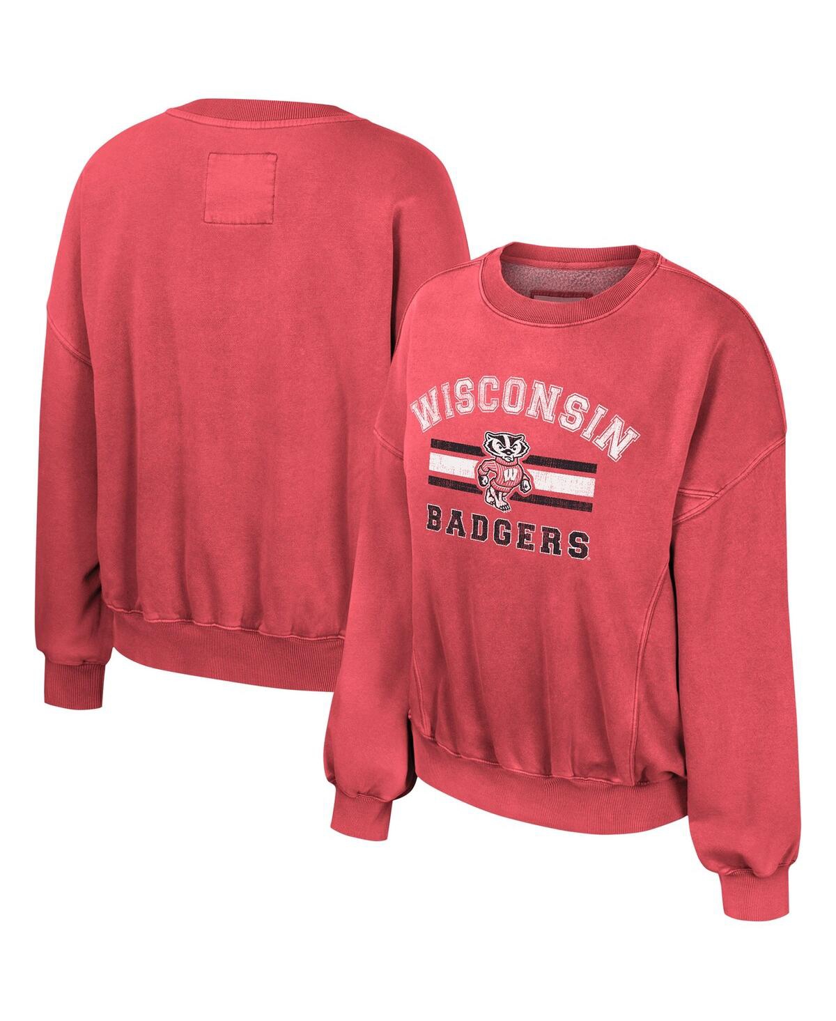 Colosseum Women's  Red Wisconsin Badgers Audrey Washed Pullover Sweatshirt