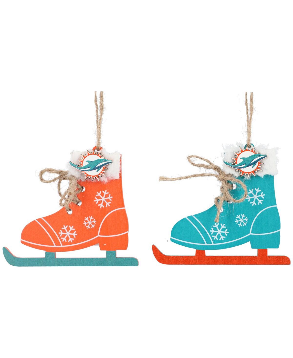 Memory Company The  Miami Dolphins Two-pack Ice Skate Ornament Set In Orange,blue