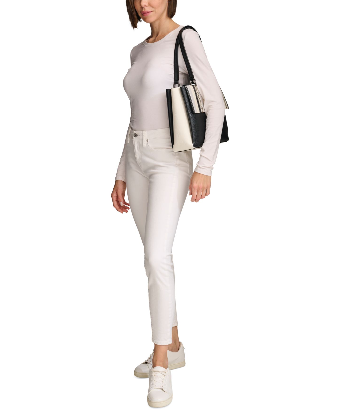 Женская сумка Calvin Klein Clove Mixed Material Push-Lock Triple Compartment, цвет: Чёрный / Белый змеиный — фото 7