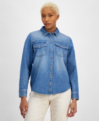 Calvin shops klein denim shirt womens