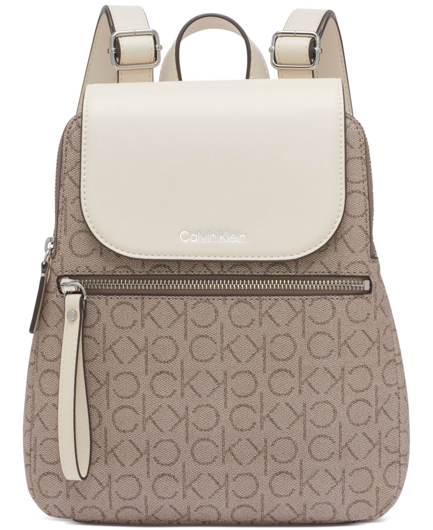 Рюкзак Calvin Klein Garnet Signature Triple Compartment, цвет: Миндальный серо-коричневый / Белый — фото 1