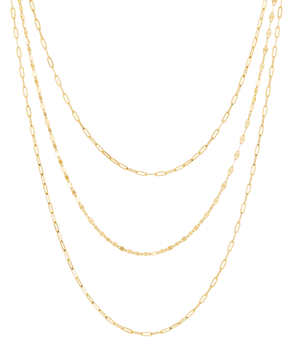 Paperclip & Mirror Link 15" Layered Necklace in 14k Gold - Yellow Gold