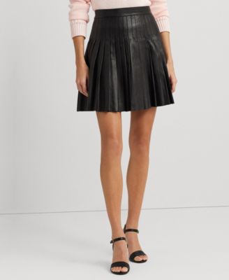 로렌 랄프로렌 Lauren Ralph Lauren Womens Mini Leather A-Line Skirt,Black