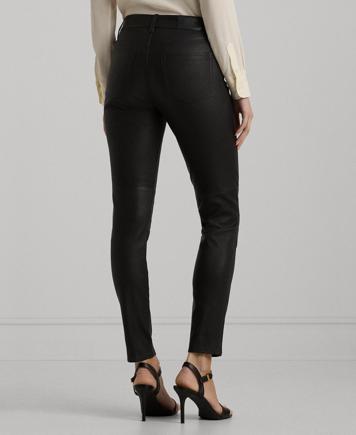 Shop Lauren Ralph Lauren Women's Skinny Leather Ankle Pants In Black