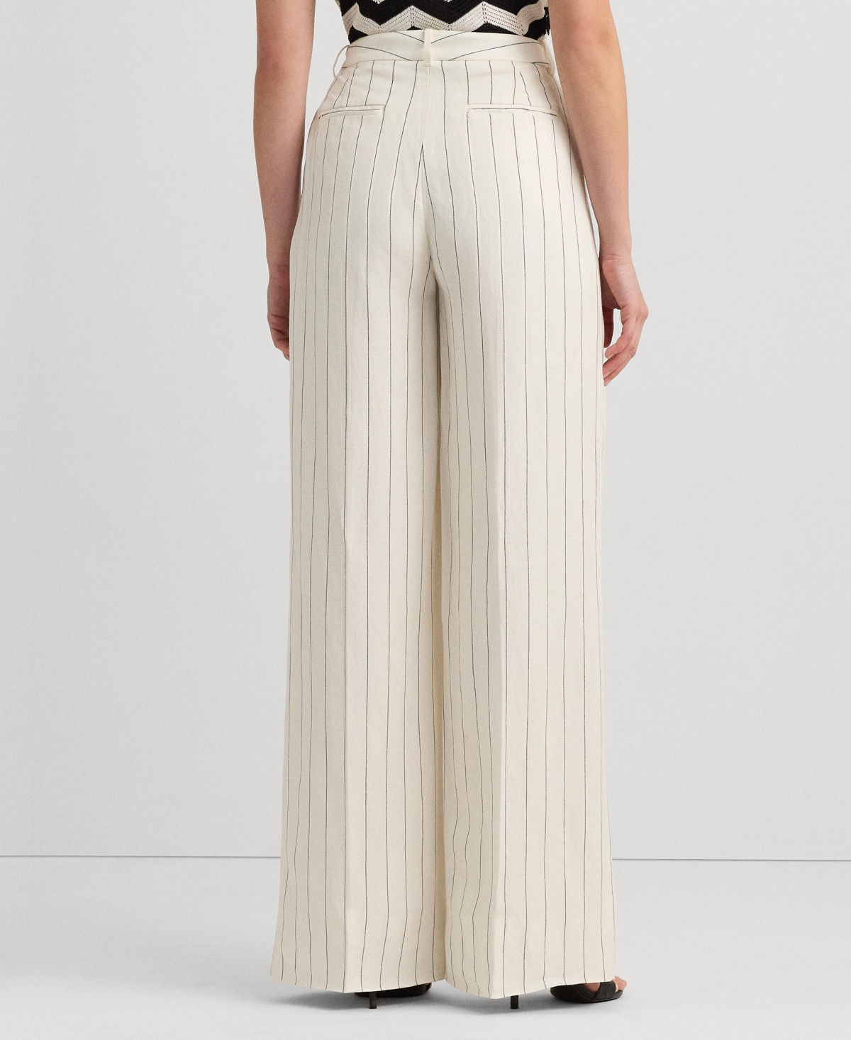 Shop Lauren Ralph Lauren Women's Striped Wide-leg Pants In Mascarpone Cream,black