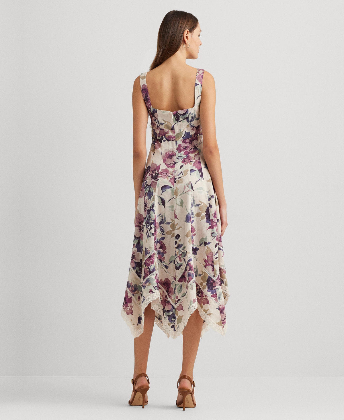 Shop Lauren Ralph Lauren Women's Floral Handkerchief-hem Dress In Cream Multi