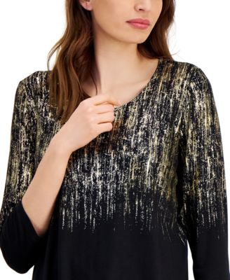 Women's Animal-Print 3/4-Sleeve Top, Created for Macy's