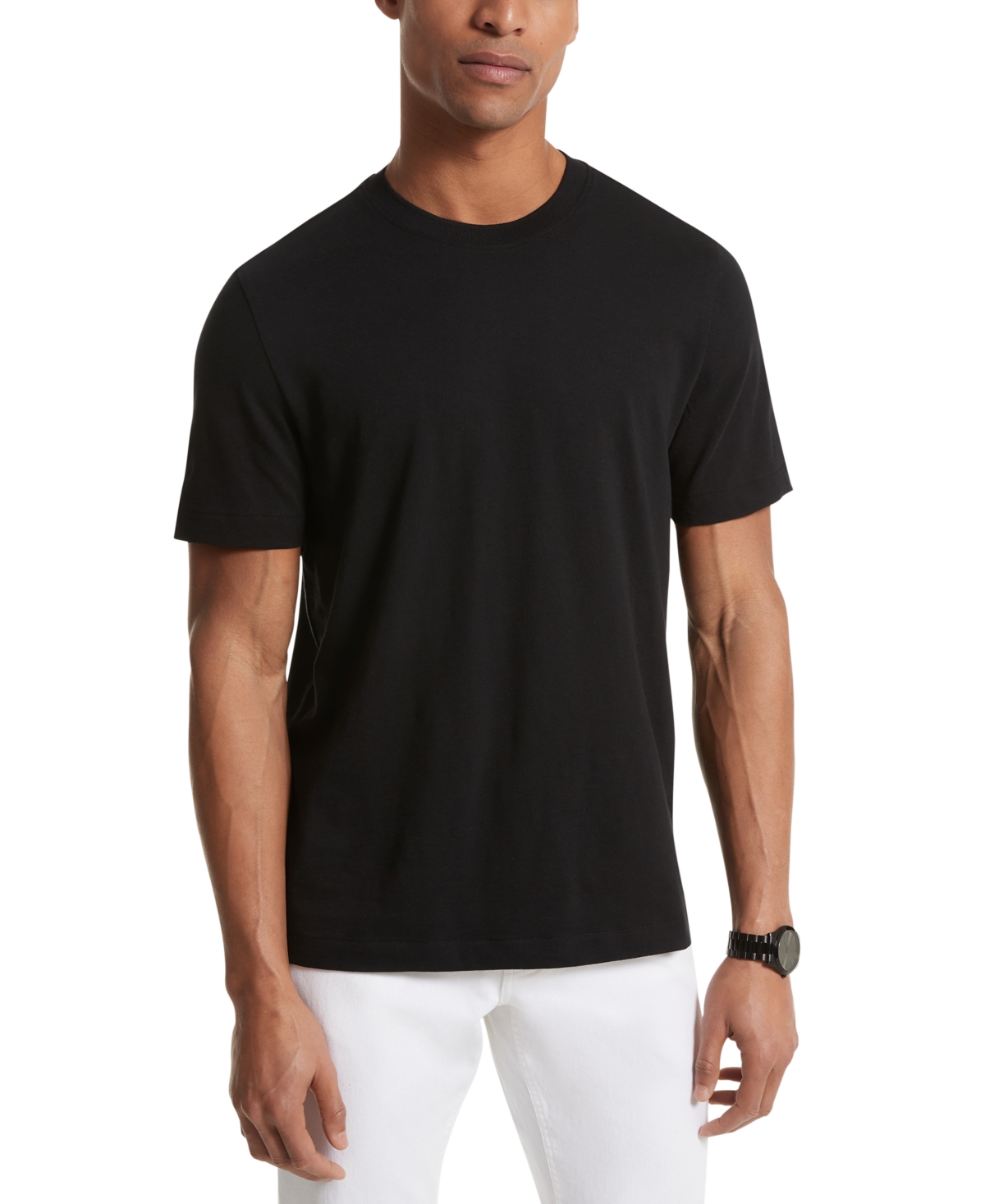 Shop Michael Kors Men's Refine Textured Crewneck T-shirt In Black