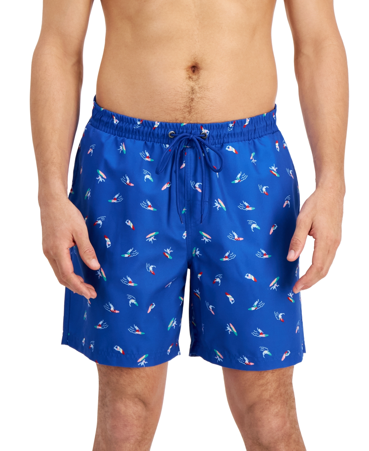 Club Room Men's Surfer Party Printed Quick-dry 7" Swim Trunks, Created For Macy's In Laser Blue