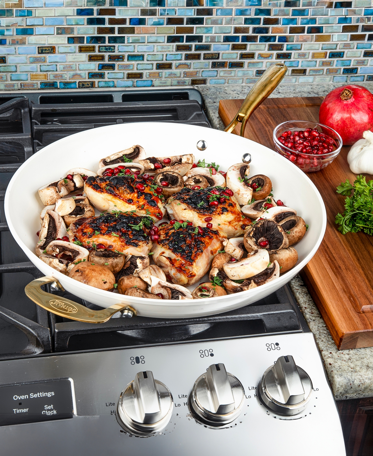 Gotham Steel Natural Collection Ceramic Coating Non-Stick Xl Family Sized Frying Pan with Lid and Gold-Tone Handle