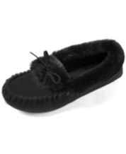 Womens black moccasin slippers discount