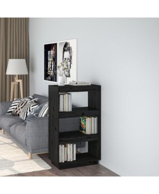 Book Cabinet/Room Divider Black 23.6"x13.8"x40.6" Solid Wood Pine