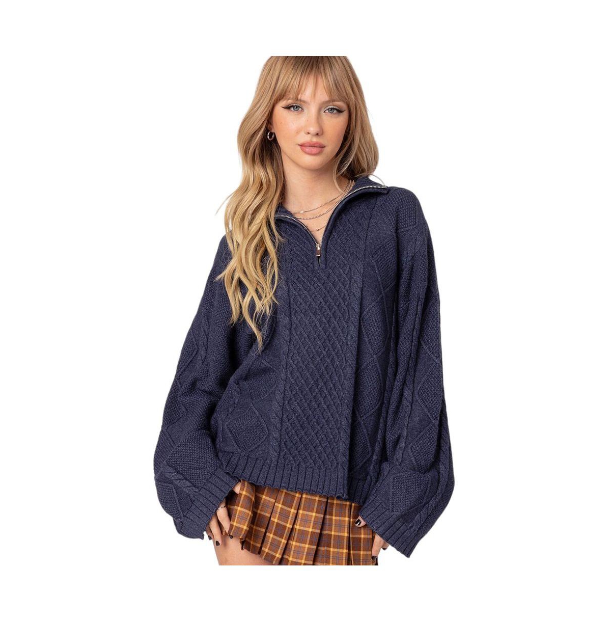 Edikted Women's Oversized quarter zip cable knit sweater