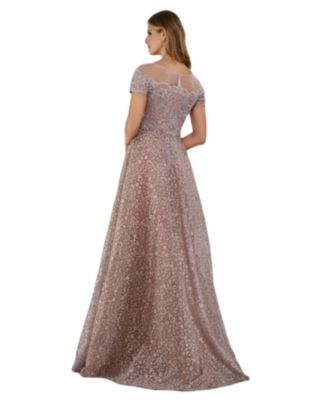 Women's Sheer Boat Neck Ball Gown