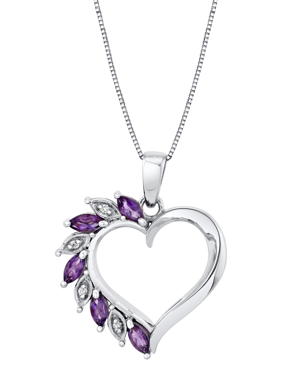 Macy's Amethyst (3/8 Ct. T.w.) & Diamond Accent Open Heart 18" Pendant Necklace In 10k White Gold