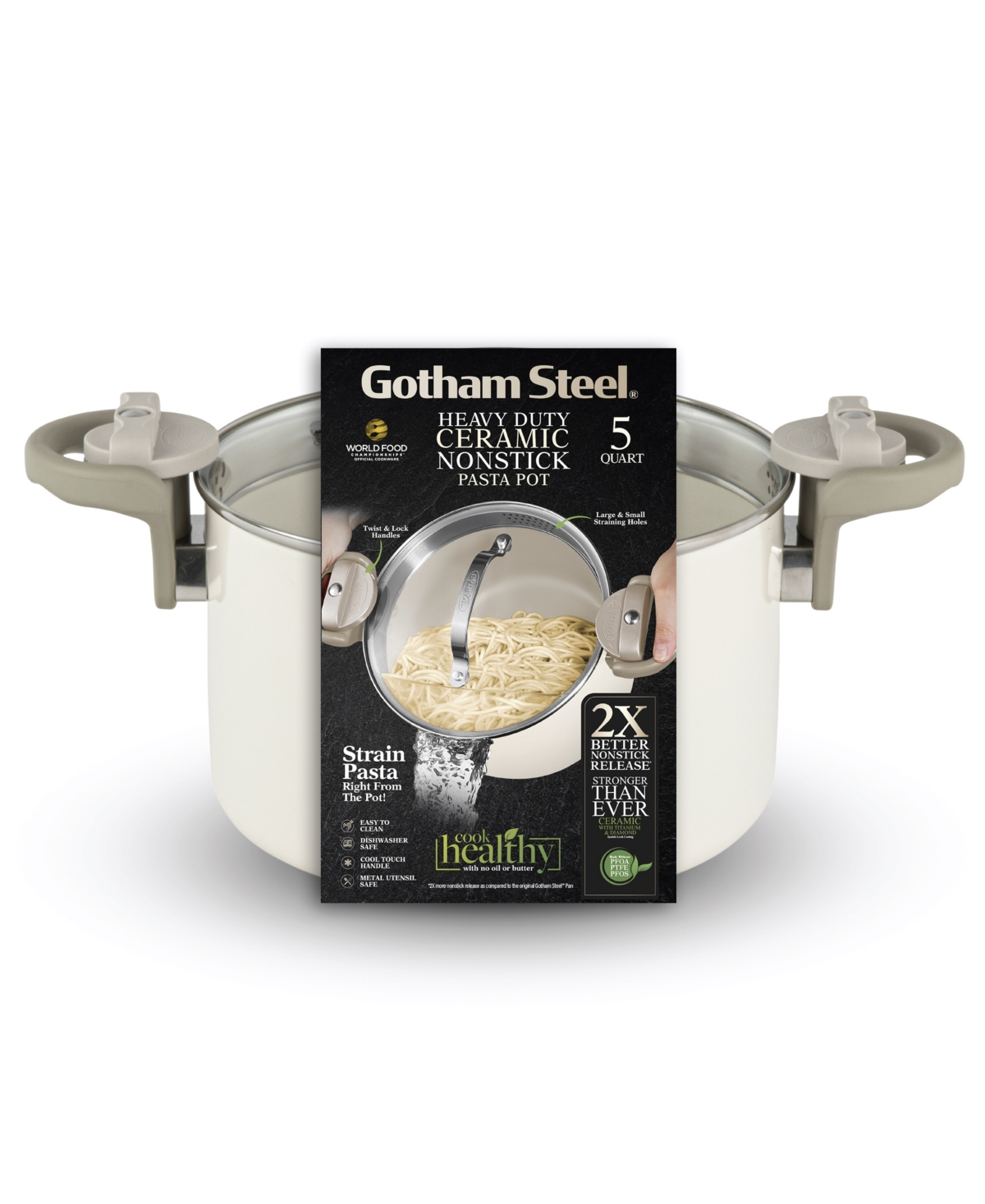 Shop Gotham Steel Natural Collection Ceramic Coating Non-stick 5 Qt Pasta Pot With Lock Handles In Cream