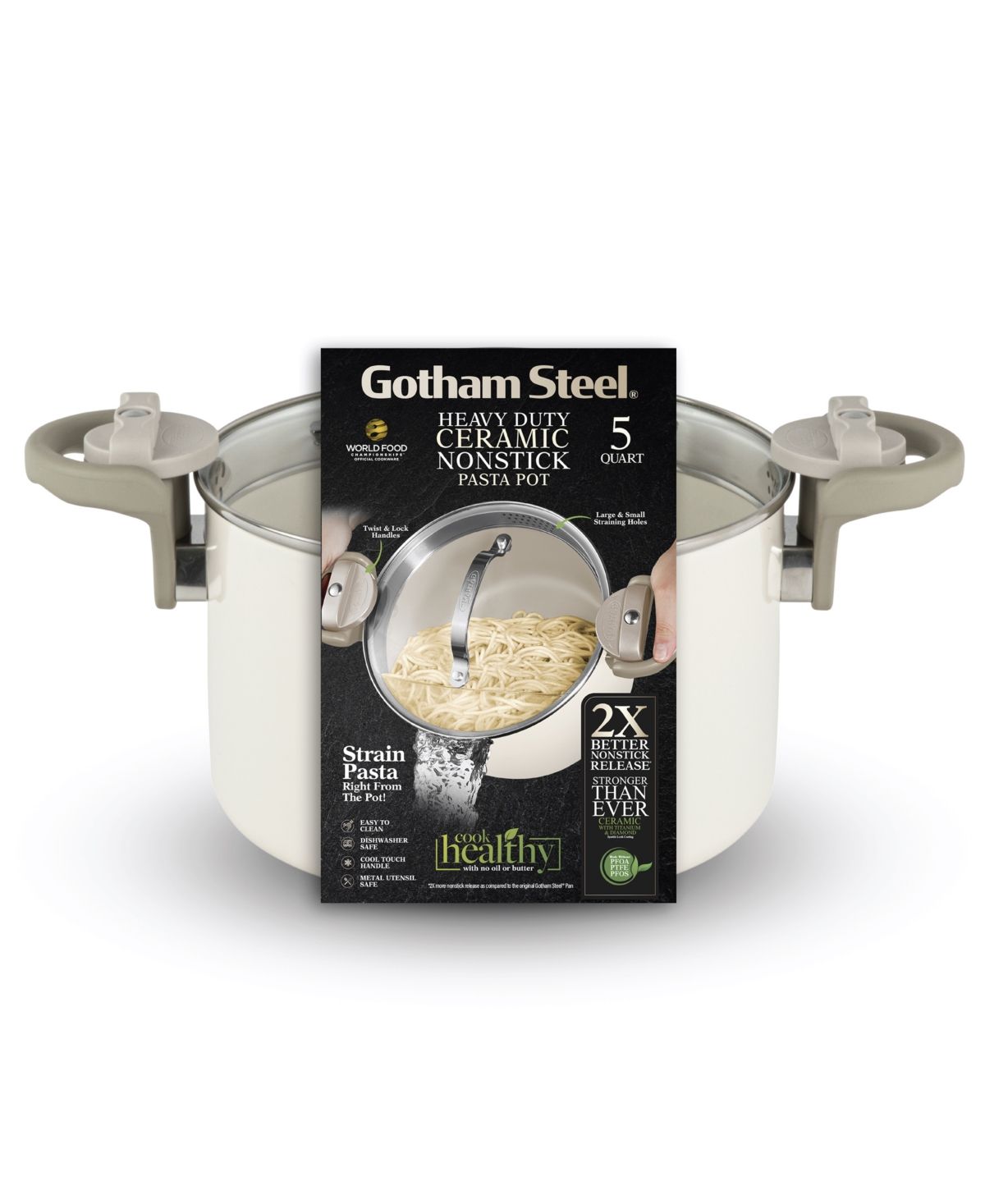 Gotham Steel Natural Collection Ceramic Coating Non-Stick Pasta Pot with Lock Handles