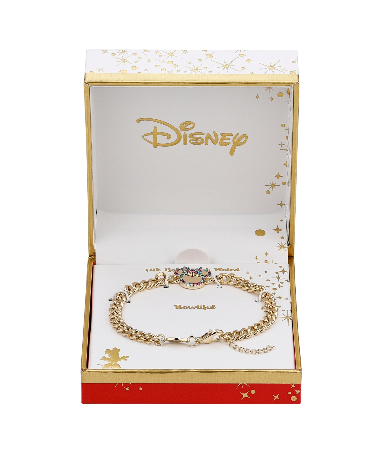 Shop Disney Multi Color Crystal Minnie Mouse Curb Bracelet In Gold