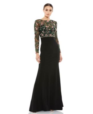 【Mac Duggal】Green Appliqued Bodice Trumpet Gown 関税送料込 Mac Duggal Embroidered Illusion Appliqued Bodice Trumpet