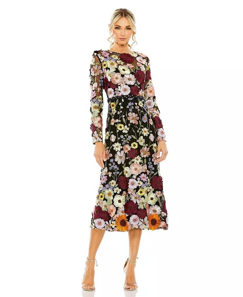 women's high neck floral embellished a-line dress