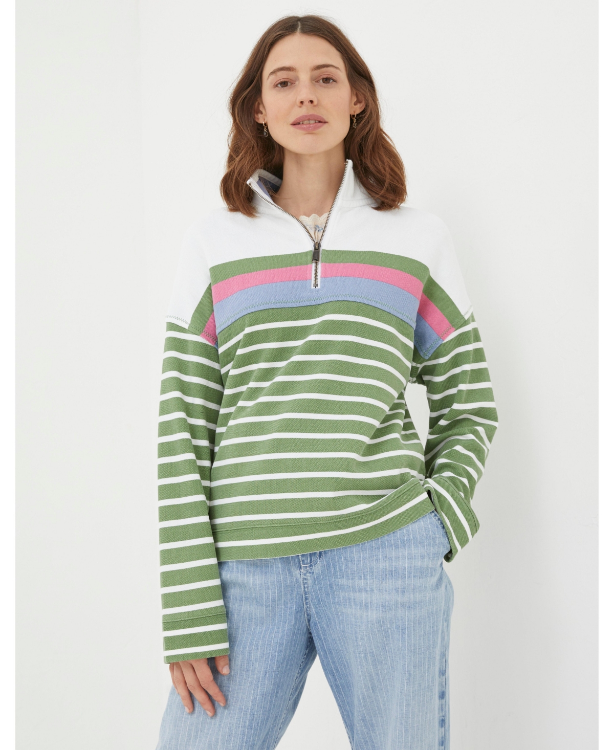 Fat Face Women's Relaxed Airlie Stripe Sweatshirt - Green
