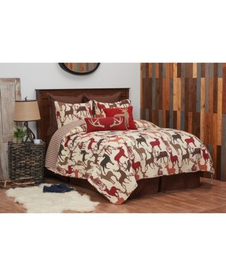 Colton Deer Brown Tan Cabin Lodge King 3 Piece Quilt Set