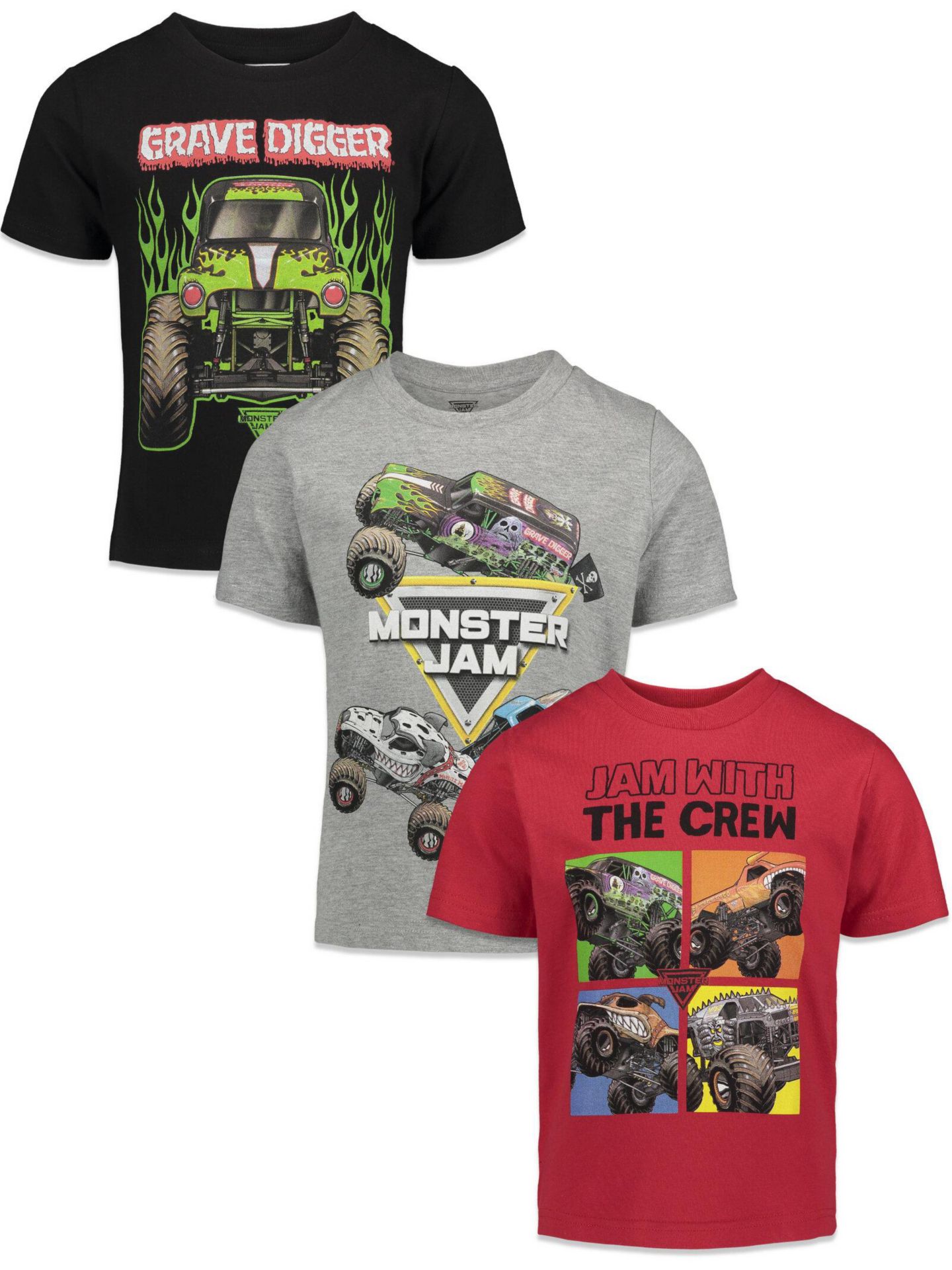 Детские футболки Monster Jam Trucks Boys 3 Pack Graphic T-Shirts Toddler Child, цвет: Чёрный / Красный — фото 1