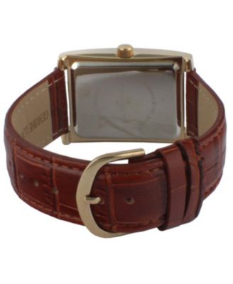 Men's 43x30 mm Brown Vintage Like Tank Leather Strap Watch