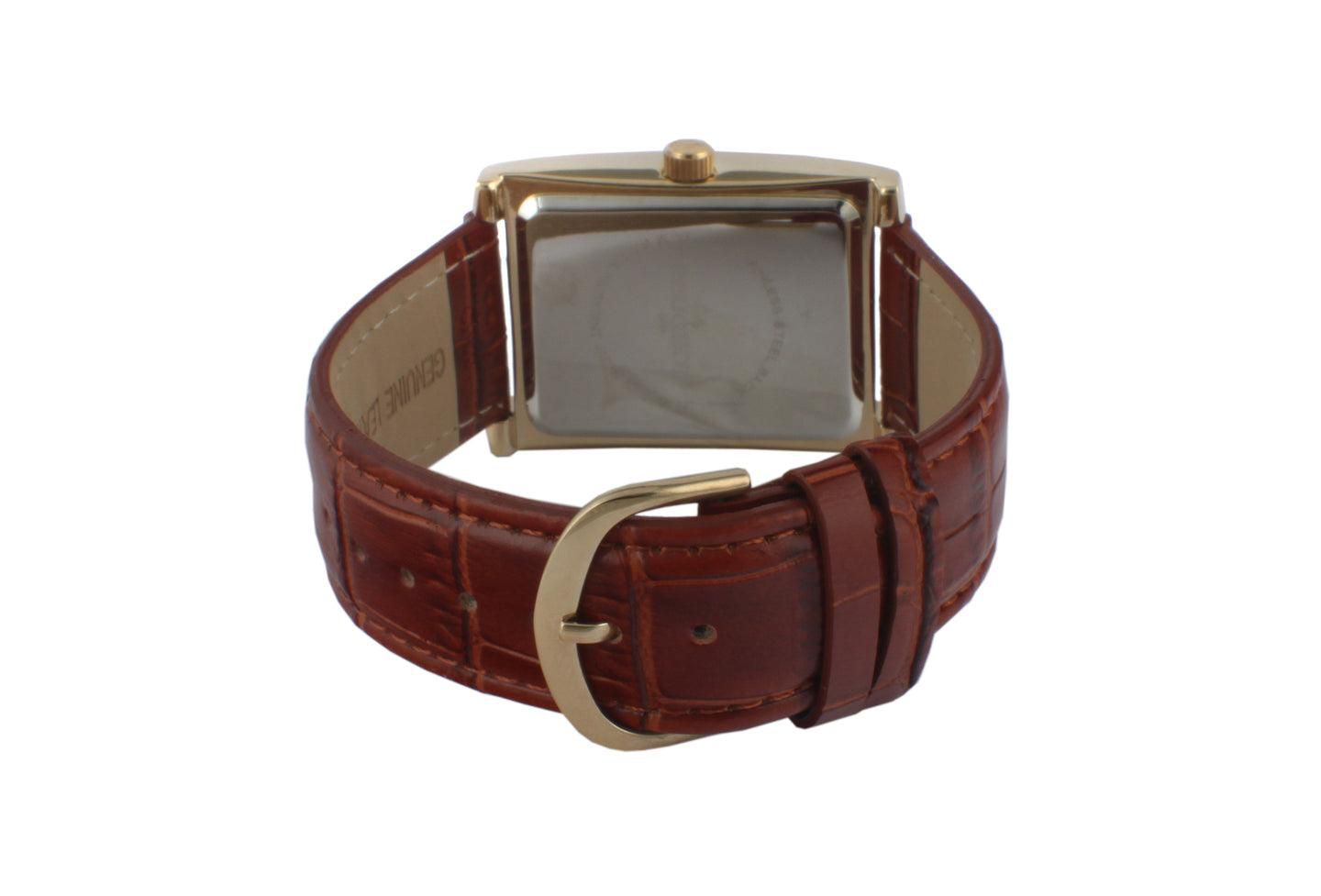 Мужские часы Peugeot 43x30 mm Brown Vintage Like Tank Leather Strap Watch — фото 2