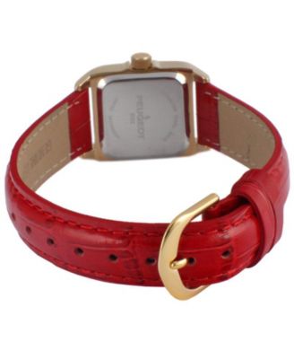 Women's 34x24mm Tank Watch with Crystal Bezel Red Leather Strap